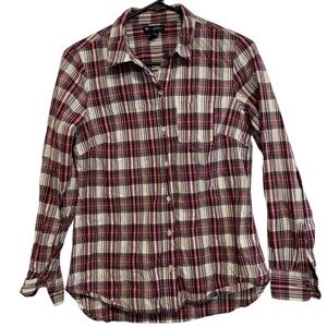 Gap Boyfriend Fit Heritage Poplin Warm Plaid Button Down Shirt Size XS